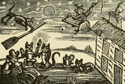 print with witches and cats