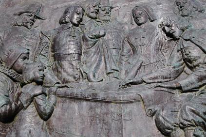 Pilgrim Monument with the Mayflower Compact bas-relief 